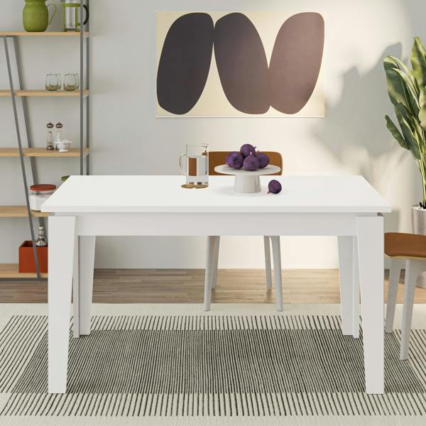 Decortie Tolmen Dining Table Rectangular Extendable Table Up to 6 Seater Contemporary Kitchen Table 140Wcm Living Room, White
