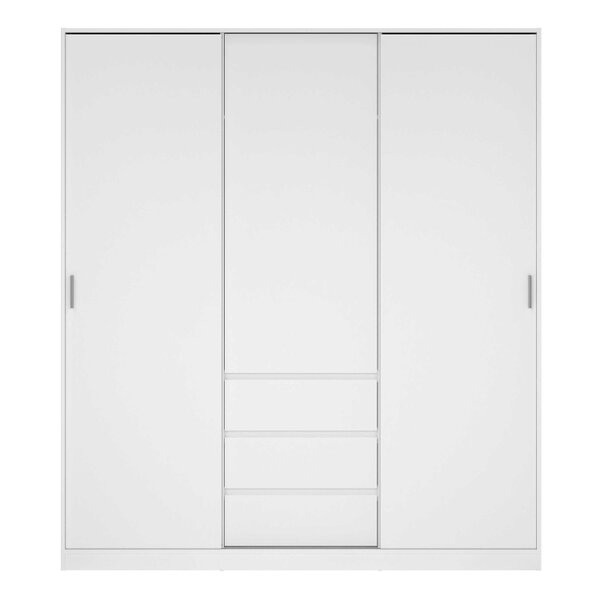 Wyld Haus Budapest White Wooden Wardrobe 3 Doors 3 Drawers