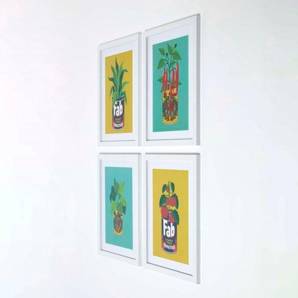 HOMESCAPES Set of 4 Colourful Tinned Plants Wall Art