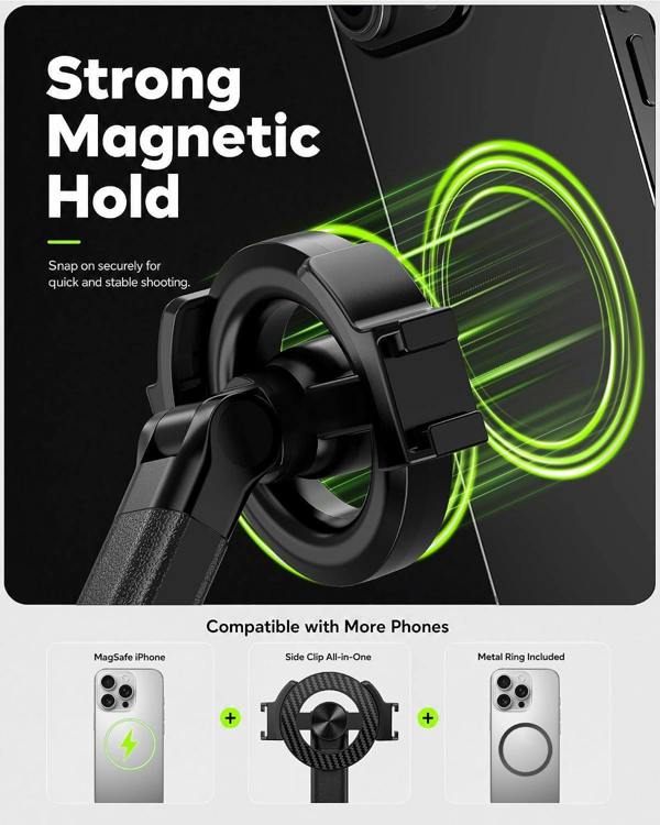 HYGRAD BUILT TO SURVIVE Magnetic Selfie Stick Tripod Phone Mount 360°Rotatable Phone Stand Compatible with All Smartphone Selfies Live Video Recording