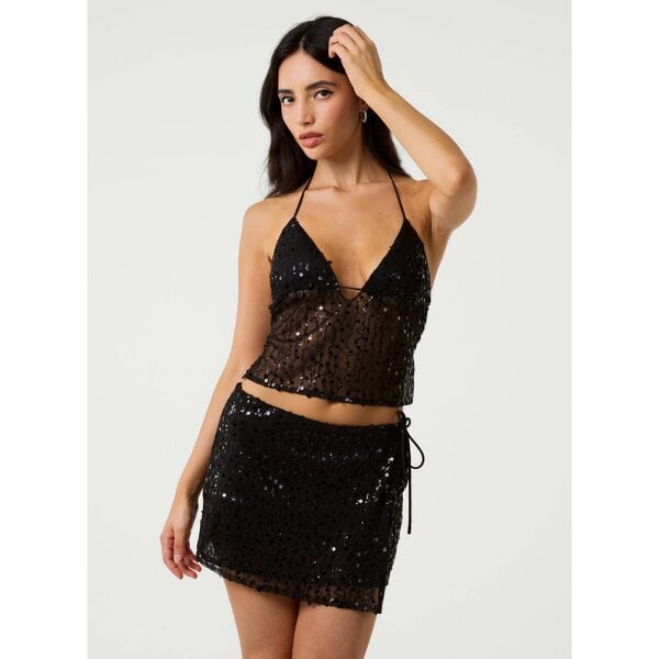 Pink Vanilla Sequin Tie Back Top