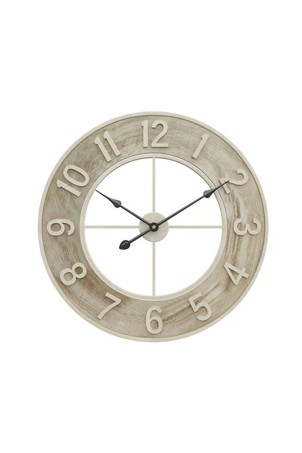 Living and Home 60cm Round Arabic Numerals Woodgrain Wall Clock