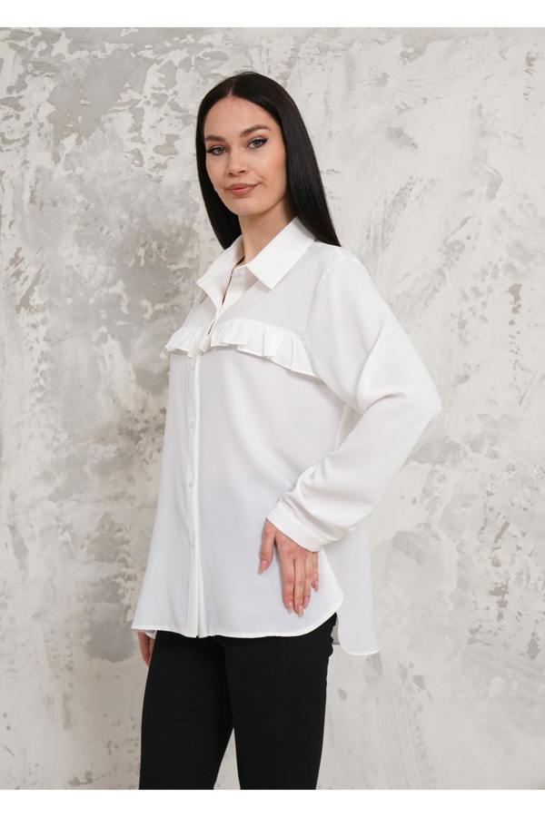 Hoxton Gal Oversized Frill Detailed Long Sleeves Blouse Shirt in White