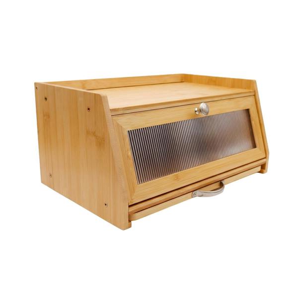 Maison des Cadeaux Bamboo Bread Box with Slide-Out Chopping Board
