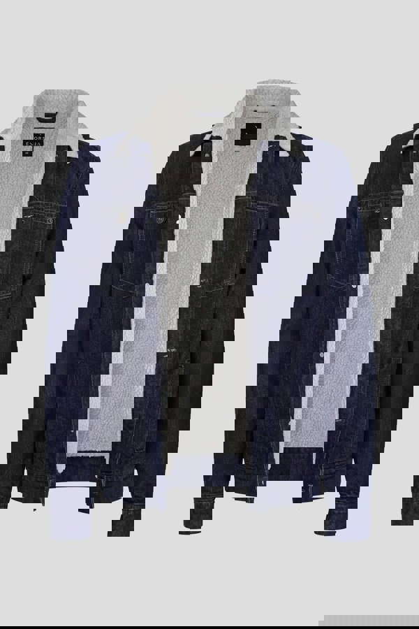 Men's Borg Collar Raw Denim Jacket