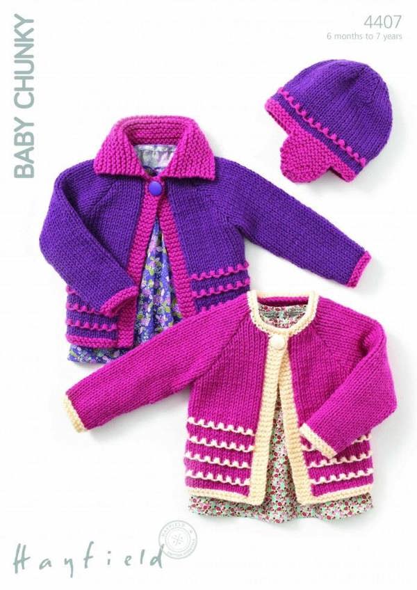 Hayfield Baby Chunky Knitting Pattern 4407, Headwear, Cardigans for Baby, Kids, 6 Months - 7 Years - Advanced