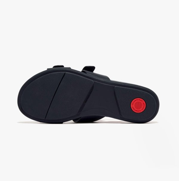 FitFlop GRACIE Womens Rubber-Buckle Leather Two-Bar Sliders Midnight Navy