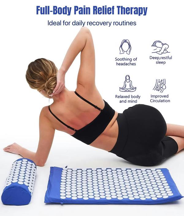 ROMIX Acupressure Mat and Pillow Set with Carry Bag, Spike Massage Mat for Back, Neck and Feet Relaxation