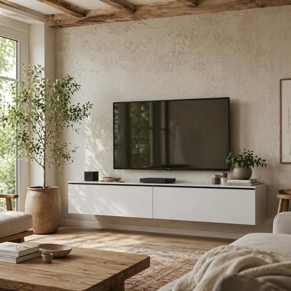 Wyld Haus Disa 160cm High Gloss White Floating TV Cabinet For Screens Up To 70 Inches