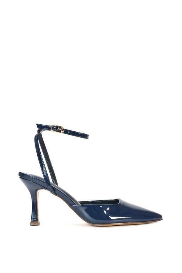 XY LONDON Pointed Toe Stiletto Heels With Ankle Strap - Navy