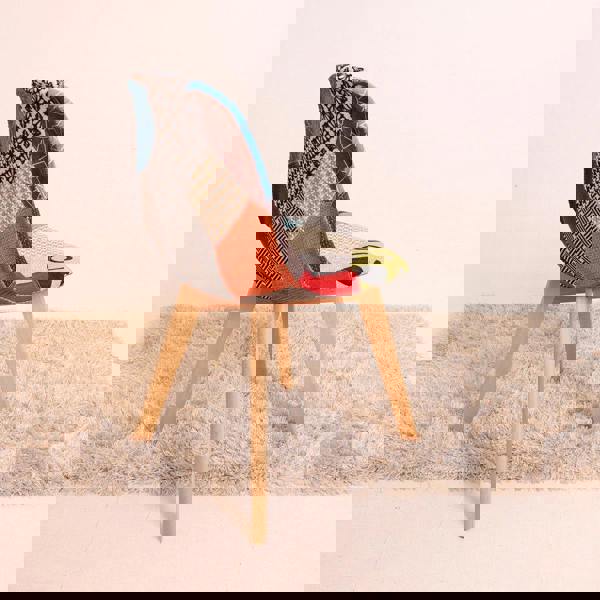 Life Interiors Set of 2 Patchwork Multi Colors Fabric Dining Chairs with Wooden Legs, Mid-Century Modern Accent Chair