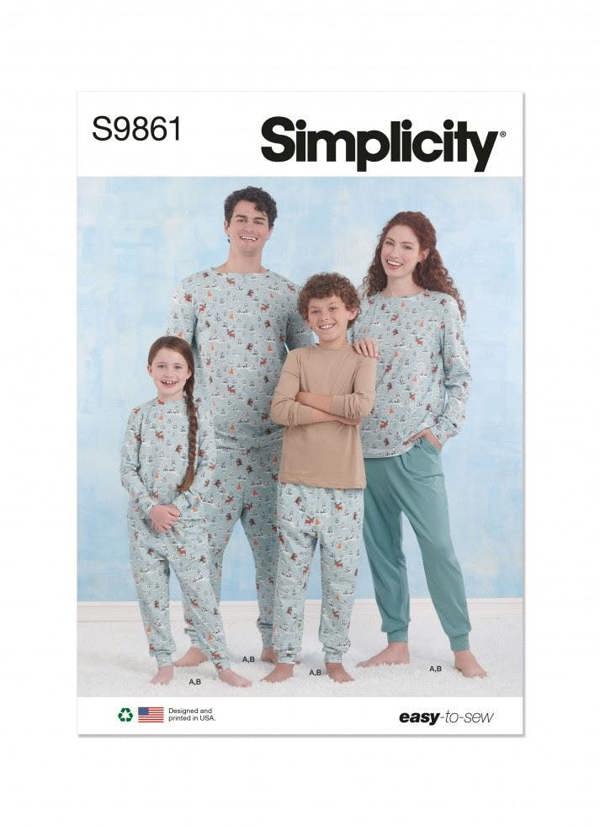 Simplicity Sewing Pattern 9861, Pyjamas for Kids, Teenagers, Men, Women, A (XS - L / XS - XL) - Easy