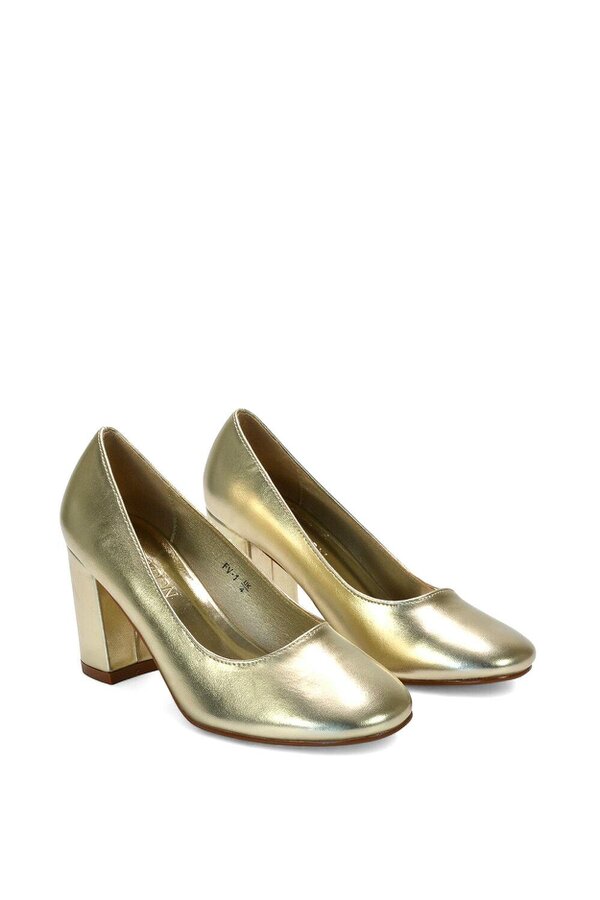 XY LONDON Round Toe Mid Block Heel Court Shoe Heels