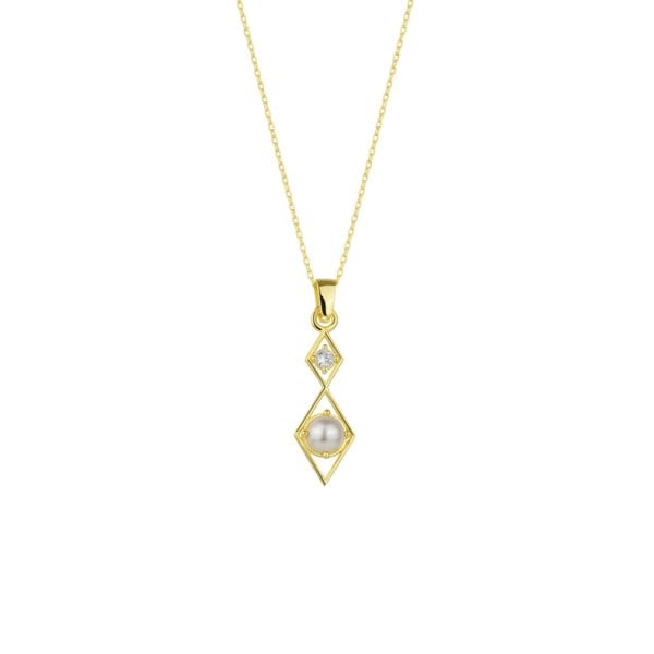Spero London Sterling Silver Rhombus 3D Pearl Necklace