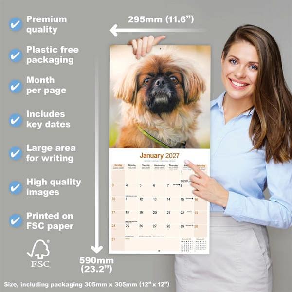 Pekingese Calendar 2027, Wall Calendars, Month To View, Dogs, Gift