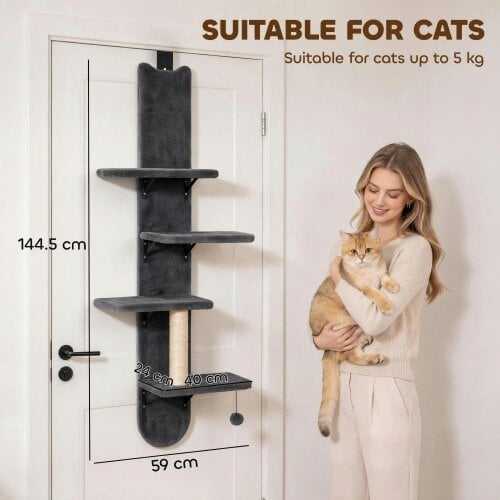 PawHut Door Hanging Cat Shelf, 4-Level Over Door Cat Climber with Platforms
