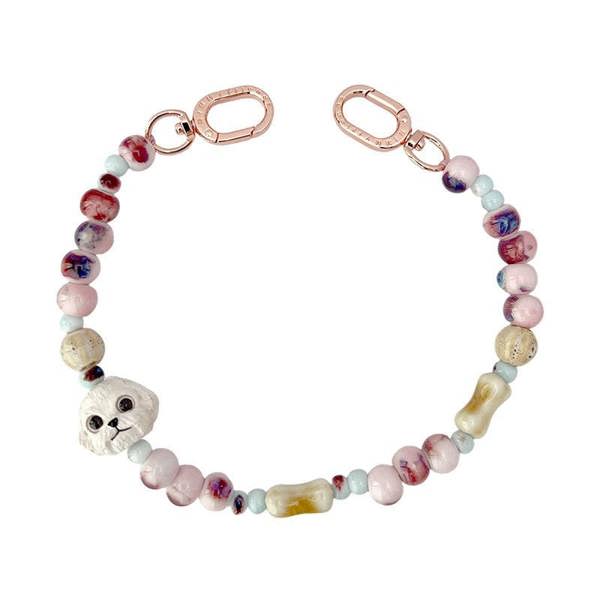 Nimmy Friends Nimmy Big Eye Cute Pet Bischon Fraise Dog Mobile Phone Chain Bag Charm Ceramic Bracelet Pink - N-XDY-SL-02