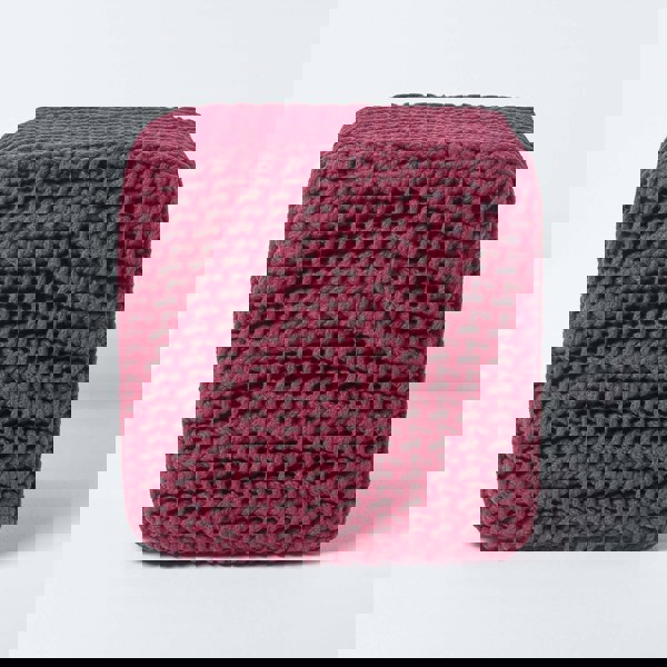 HOMESCAPES Cube Cotton Knitted Pouffe Footstool Bean Filled Hand Knitted
