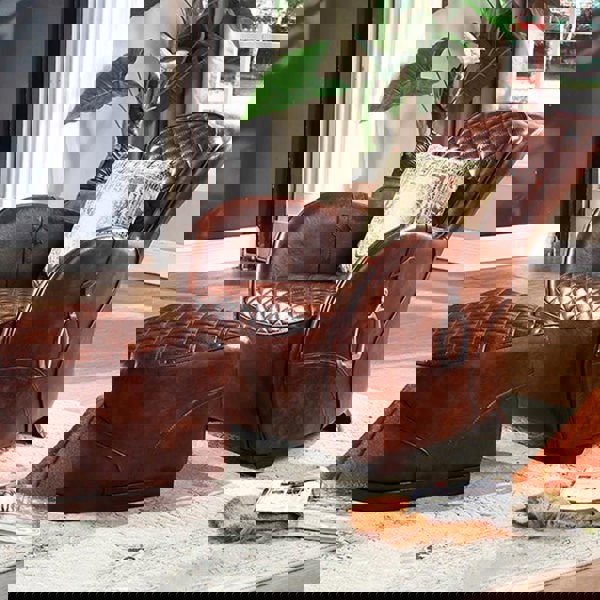 Saddle Chair And Footstool, Loft Style, Oil Wax Leather-Weilai Concept-Weilai Concept