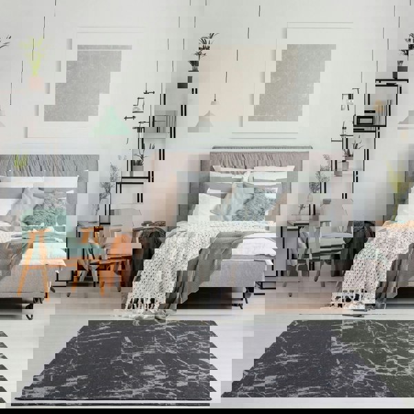 Machine Washable Flatweave Rug Abstract Design in Grey