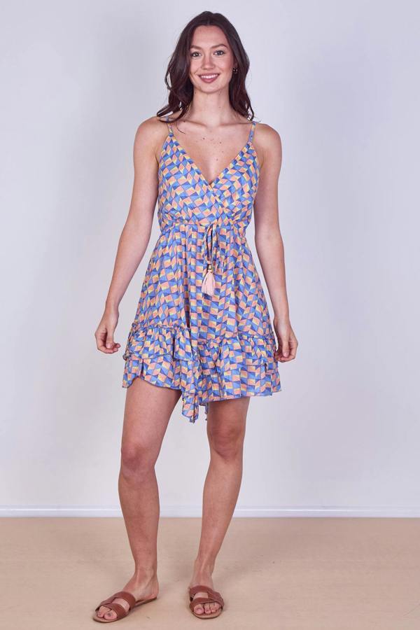 Boho Printed Cotton Mini Dress – Lightweight Summer Strappy Dress