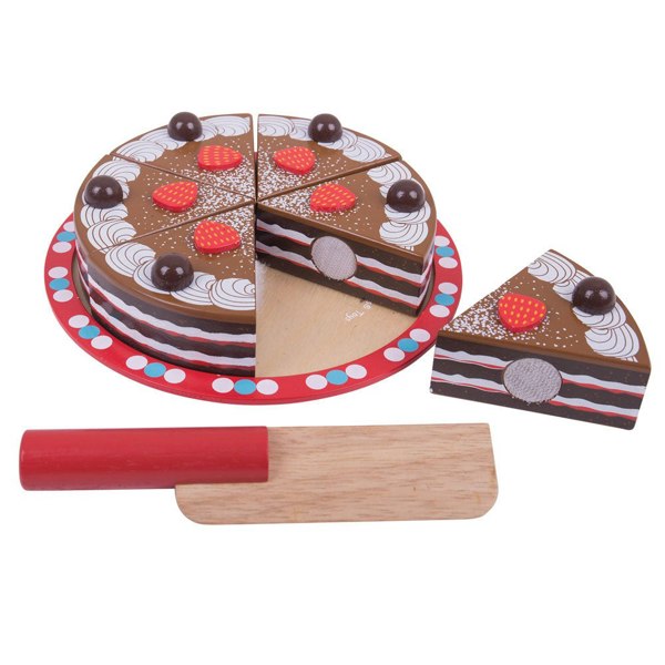 Bigjigs Toys Wooden Chocolate Cake Toy - Includes 6 Slices & Cake Slicer