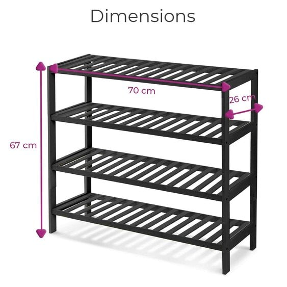Neo Black 4-Tier Bamboo Shoe Rack Wooden Shoe Storage Organiser Shelf for Hallway, Entrance Living Room