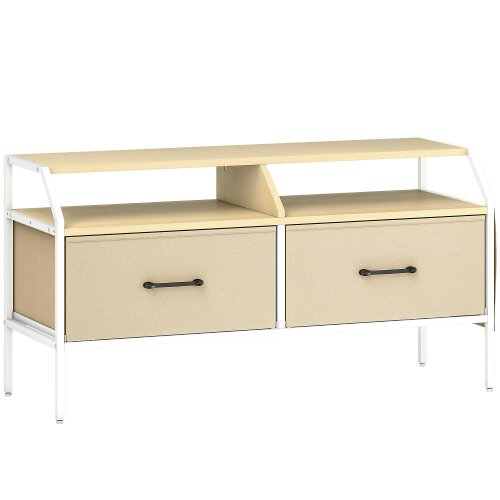 Wyld Haus Avamira Small 98cm Natural and White TV Stand With Foldable Drawers for TV's up to 55 Inches