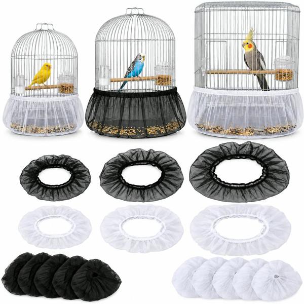 ATEK 400 Pack Bird Cage Seed Catcher Mesh Covers Mixed Sizes Black & White Nylon