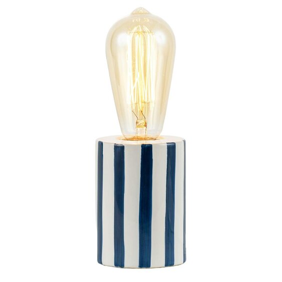 Happy Homewares Coastal Midnight Blue and White Gloss Striped Ceramic Table Lamp