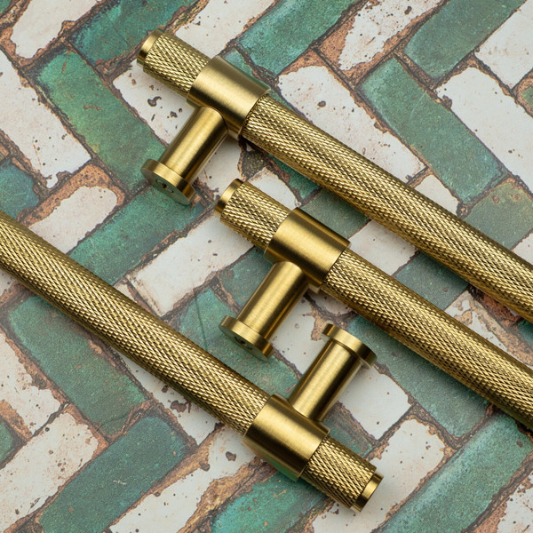 Handle & Home Satin Brass Knurled Handles with Clasp Detailing