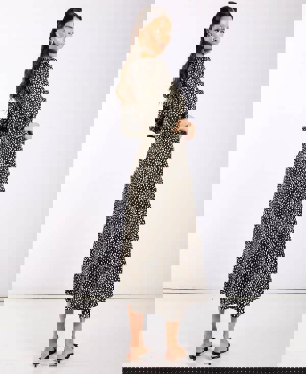 Black Spotty 3/4 Sleeve Midi Dress