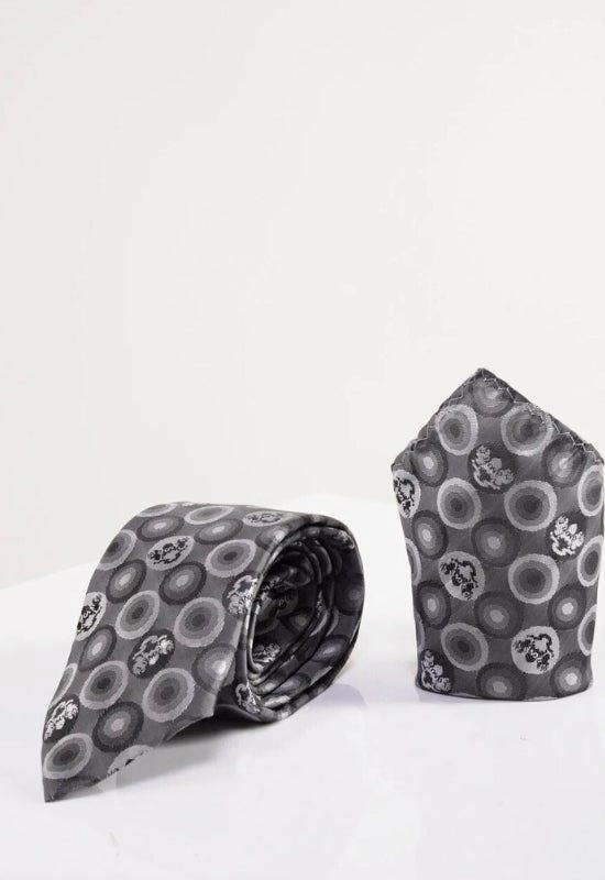 MARC DARCY Bubbles Print Tie & Pocket Square Set - Grey
