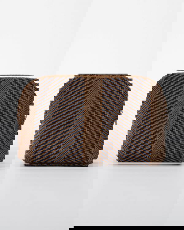 back of Ilse Jacobsen Knitty Womens Knitted Makeup Bag in Dark Indigo and Buckthorn Brown