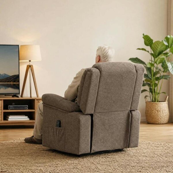 Oversized Riser Recliner Chair with Massage and Heat, Power Lift Recliner for Elderly with Wide Seat and Back, Brown