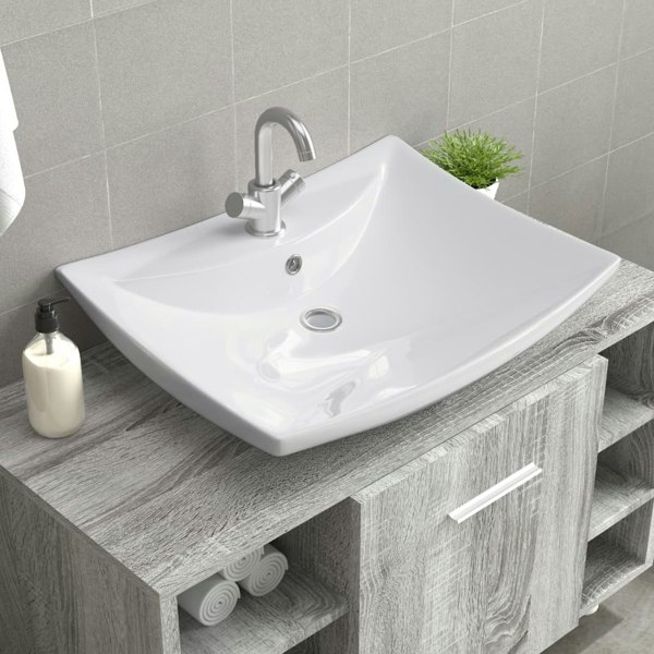 Berkfield Luxury Ceramic Basin Rectangular with Overflow & Faucet Hole