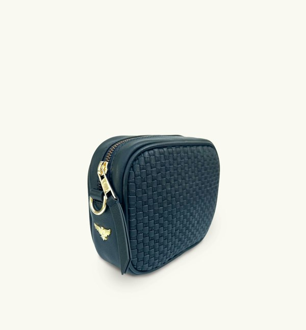 Apatchy London The Penelope Woven Leather Camera Bag - Navy