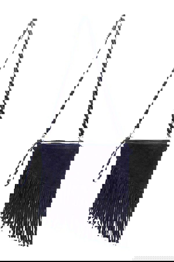 Kitise Small Multi-Functionla Fringe Italian Suede Leather Wristlet Purse Bag Crossobody Handbag