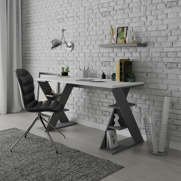 Decortie Papillon Desk with Bookshelf Storage Legs Modern Minimalist Workspace Desk 137x75x60 cm