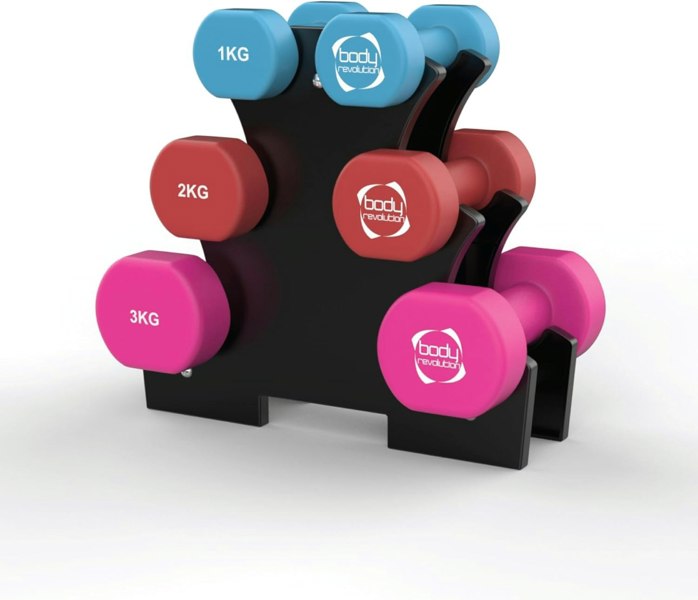 Body Revolution 12kg Neoprene Dumbbell Set with Rack