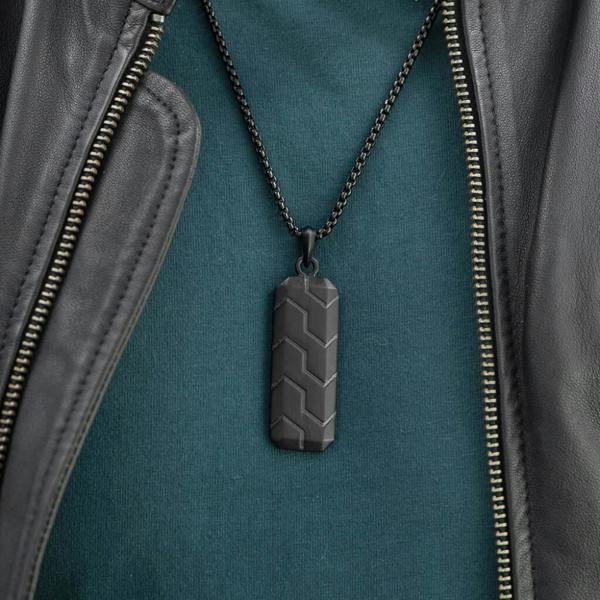 Personalised Men's Black Steel Dog Tag Necklace - product in use