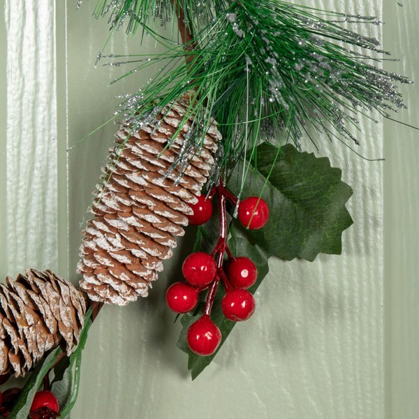 Samuel Alexander 40cm Hanging Christmas Wreath with Red Berries and Pinecones