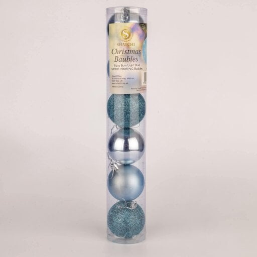 Shatchi Light Blue Shatterproof Christmas Baubles Set, 60mm Tree Decorations in 6 or 18 Pack Sizes