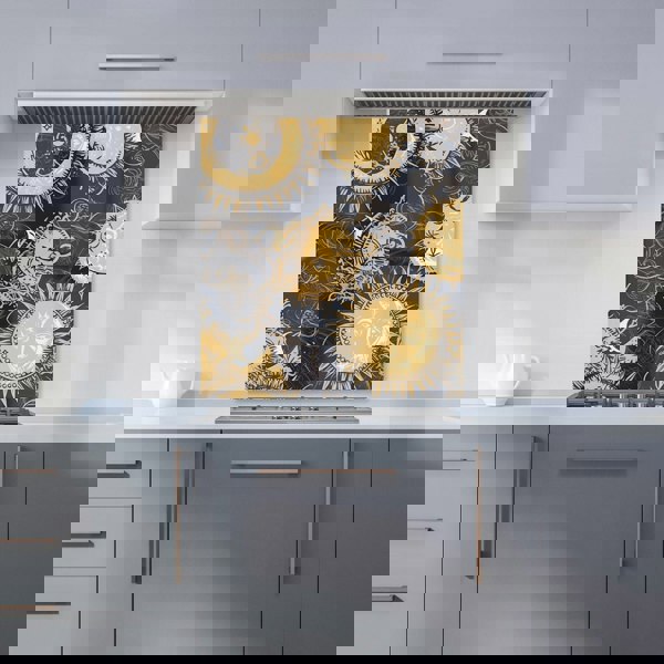 Warren Reed - Designer Moon and Sun Gold Blue Kitchen Splashback