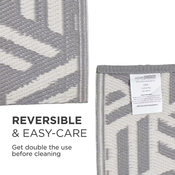 HOMESCAPES Outdoor Rug Luxury Waterproof Reversible Recycled, For Garden, Luna Geometric
