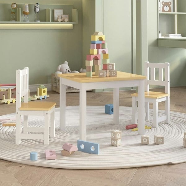 Berkfield 3 Piece Children Table and Chair Set White and Beige MDF