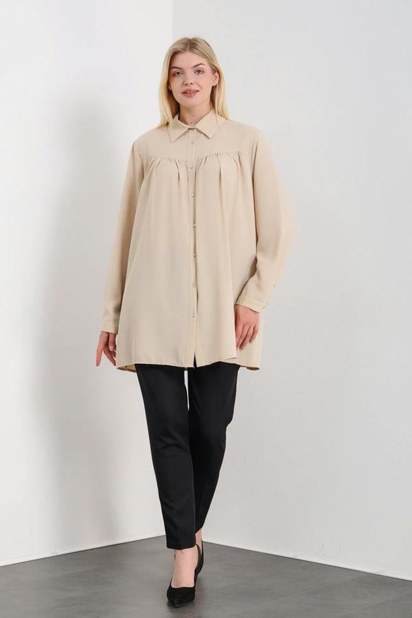 Hoxton Gal Relaxed Fit Long Sleeves Tunic in Beige