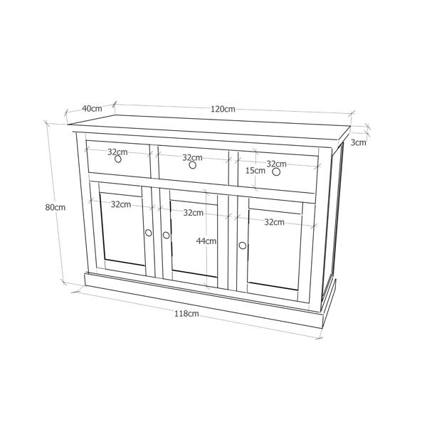 Cabinet Bits Tirolo Lacquered 3 Drawer 3 Door Sideboard Brass Drop Handle