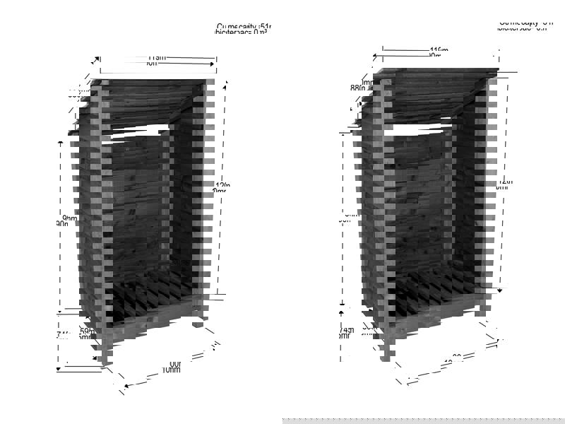 Arbor Garden Solutions Wooden Log Store (Roof Sloping Back) W-119cm, H-126cm Or 180cm, D-88cm