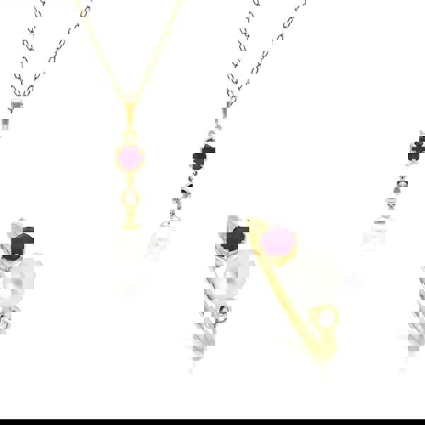 270P030102925-270R058602925 Modern Pearl, Topaz & Ruby Pendants & Ring Set in Gold Plated Silver 1